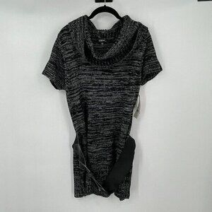 Elementz Womens Sweater Tunic Medium Cowl Neck Gray Marled Short Sleeve Belted